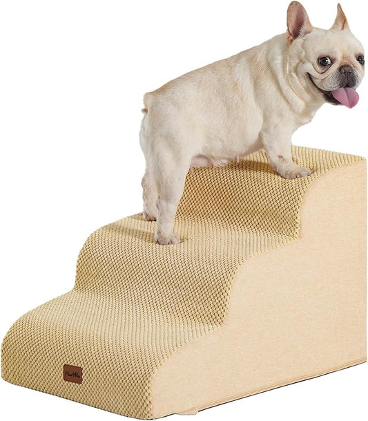 Made4Pets Dog Stairs Ramp for Small Dogs, 3-Step Dog Steps for Bed Couch Sofa and Chair, 35D Foam Pet Steps for Small Dogs and Cats, Non-Slip Bottom Pet Stairs, Tan