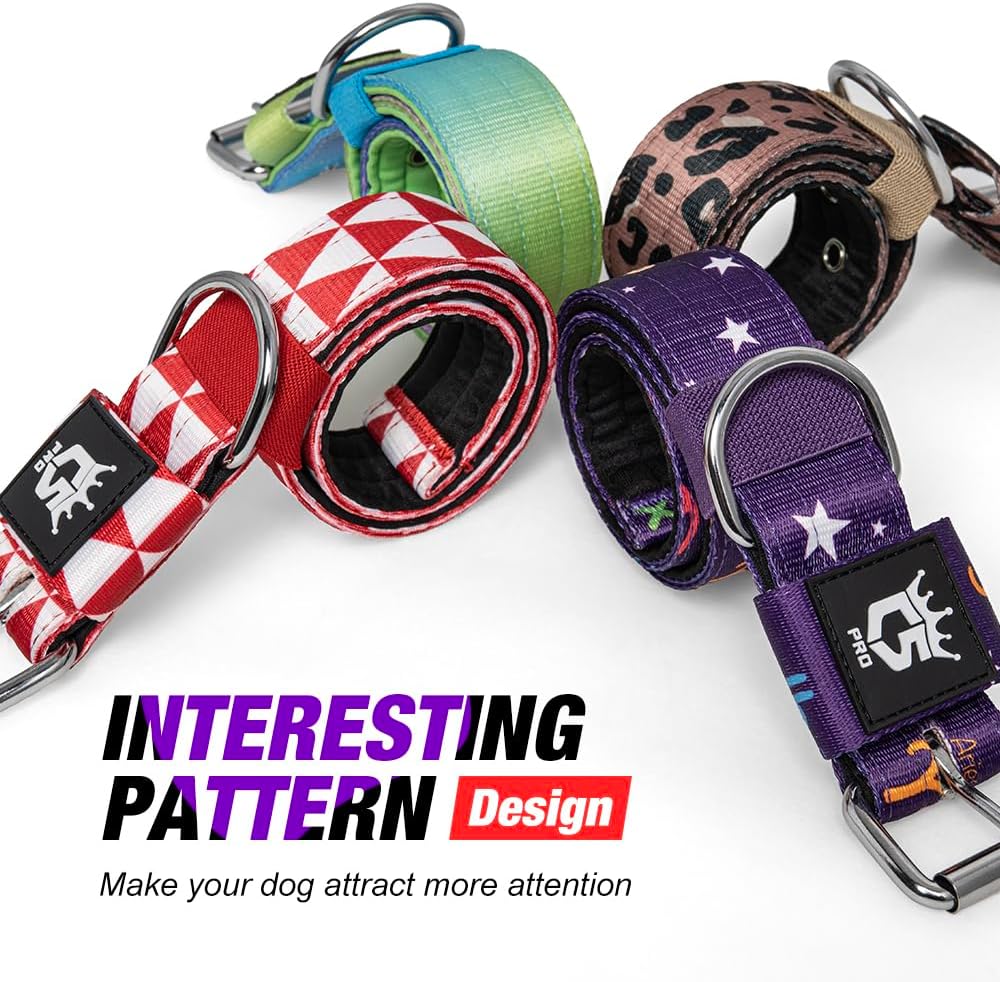 TSPRO Tactical Dog Collar 1.25 Inch Wide Thick Dog Collars with Heavy Duty Metal Buckle, Durable, Strong, Adjustable for Small Dogs (Rainbow S)