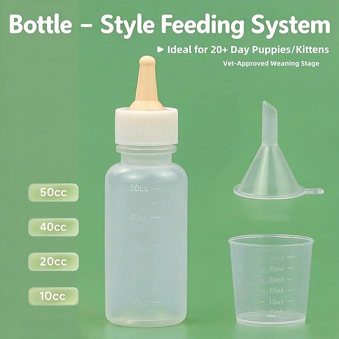Pet Nursing Kit, Kitten Bottle Feeding Set with Nursing Nipples, Formula Dispenser, Liquid Syringe for Newborn Puppies and Kittens