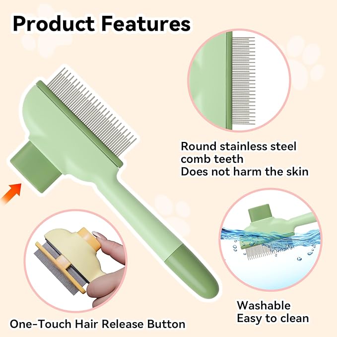 Electrostatic Pet Hair Removal Glove and Cat Dog Flea Comb, Portable Pet Massage and Cleaning Set for Deshedding, Cat Dog Hair Removal on Clothes, Furniture, Car Seats, and Carpets (4PCS)