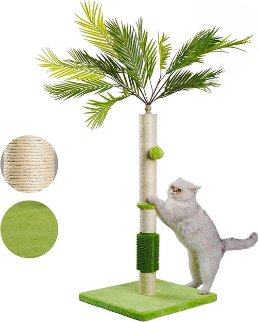 MeowHomm 40" Tall Cat Scratching Post, Scratching Post for Indoor Cats with Natural Sisal, Balls and Self Groomer Brush, Cute Cat Scratcher for Kittens