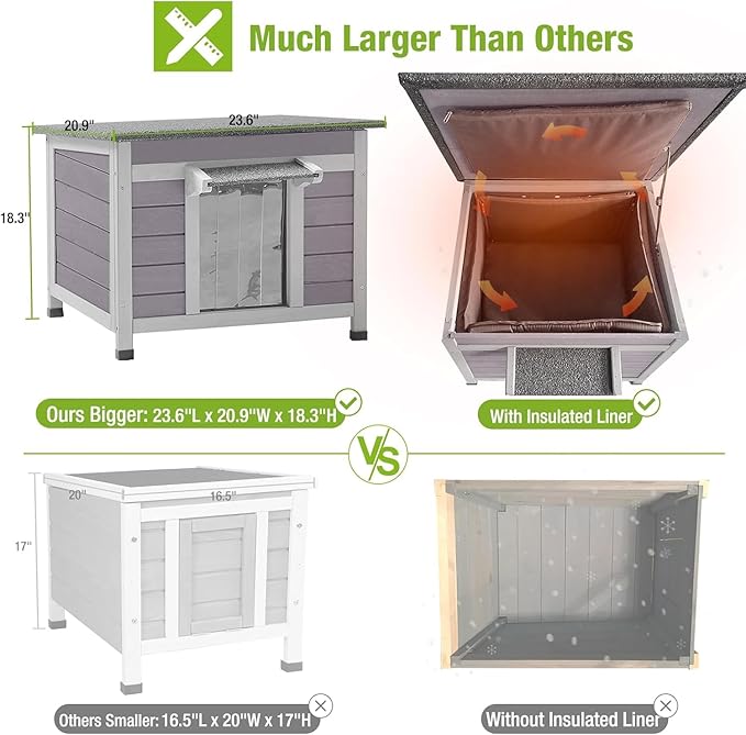 GUTINNEEN Outdoor Cat House with Insulated Wooden Outside Feral Cat Shelter Rabbit Hutch Bunny Cage Guinea Pig Habitat Weatherproof