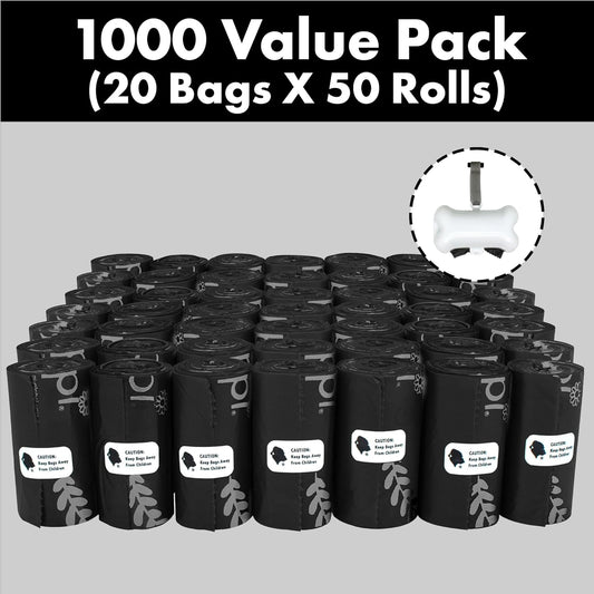 GORILLA SUPPLY Dog Poop Waste Bags with Dispenser and Leash Tie, 9" x 13", Black, 1000 Count