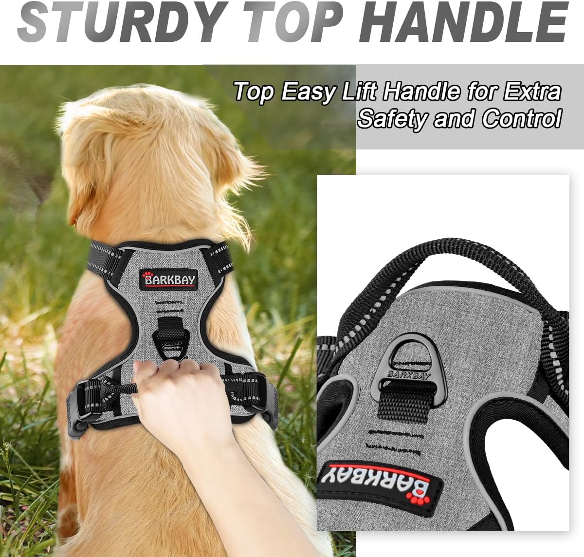 BARKBAY No Pull Dog Harness Front Clip Heavy Duty Reflective Easy Control Handle for Large Dog Walking(Dark Grey,XL)