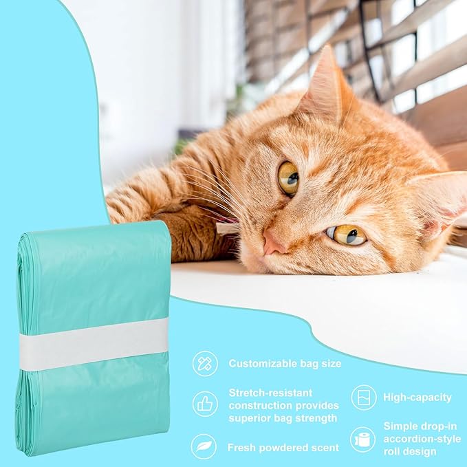 Cat Litter Pail Liner Refills Bags Compatible with Litter Champ Litter Pail, Green, Lightly Scented, 10 Pack