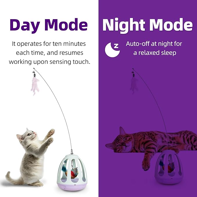 Interactive Cat Toy for Indoor Cats,Automatic Cat Feather Toy,Chirping Toys for Cats Self Play,Kitten Toys with Flapping Bird,Teaser for Kittens Exercise,USB Rechargeable Kitty