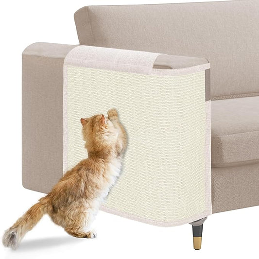 Cat Scratch Sofa Protector,23.6inch L*19.6inch W Cat Scratch Furniture Protector Pad, Couch Arm Sheild with Natural Sisal for Protecting Couch Sofa Chair Furniture(Beige/Right Handed)