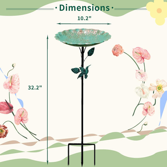 Bird Bath for Outside, Metal Birdbath Freestanding Bird Bath & Birdfeeder with 3-Pronged Base, Using for Outdoors Garden Patio Yard, Green