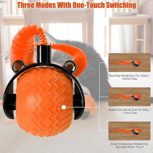 Cat Toys for Indoor Cats, Interactive Cat Toys for Bored Indoor Adult Cats, Automatic Speedy Ball Interactive, Electronic Rollie Pet Chase, Smart Interactive Tail Balls for Kittens (Orange)