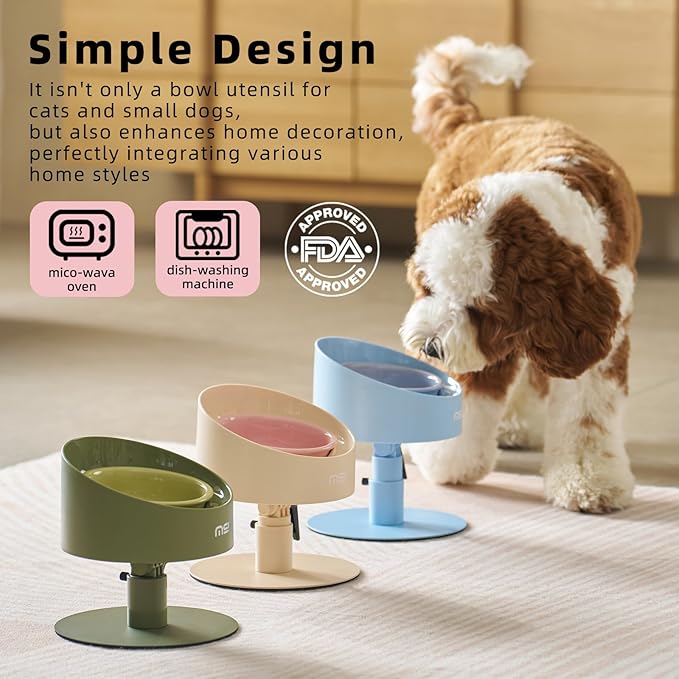 MS!MAKE SURE Adjustable Raised Cat Bowls, Ceramic Elevated Cat Bowls, Pet Bowl with Anti - Slip Rubber Pad, Leak - Proof, Lead & Cadmium Free, Whisker - Friendly, for All Life Stages of Age Pink Green