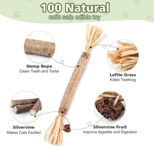 8 Pack Catnip Chew Toys for Cats,Cotton Sisal Rope Toys,Cat Natural Silvervine Sticks,for Cat Teeth Cleaning and Dental Care,Interactive Toy for Bored Indoor Cats