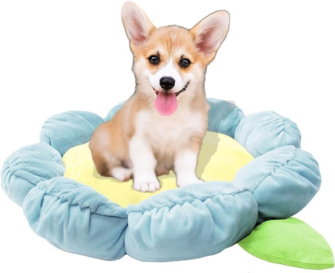 TONBO Soft Plush Small Cute and Cozy Nature Dog Cat Bed, Washer and Dryer Friendly (Blue Flower)