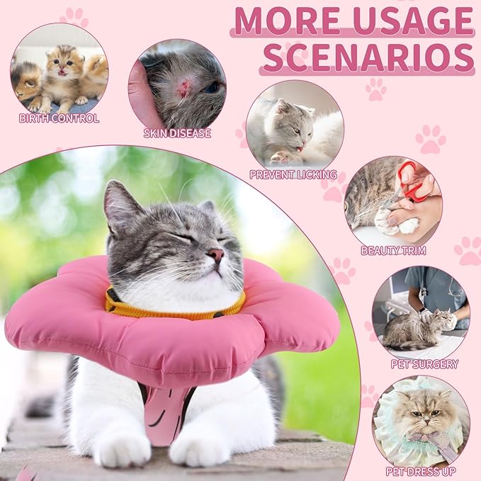 EMUST 2PCS Cat Recovery Suit and Cone Collar - Female, Breathable Cotton, Adjustable Soft E Collar Alternative for Cats 8-16lb (Pink, L)