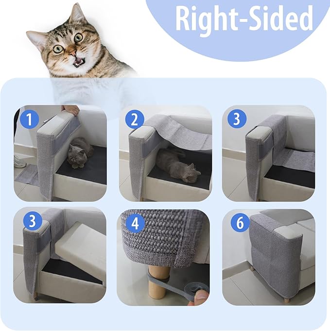 Cat Scratch Couch Protector with Natural Sisal for Protecting Couch Sofa Chair Furniture19.7’’H*23.6’’W(Smoke Gray, Right Hand)