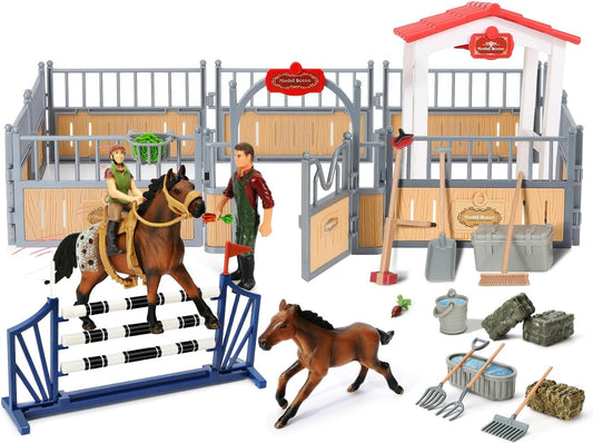 Horse Stable Playset, Horse Toys Set for Girls and Boys with Rider, Farm Animal Figurines Barn Toys, Pretend Play for Kids 3-5 6 7 8-10 Birthday Gifts