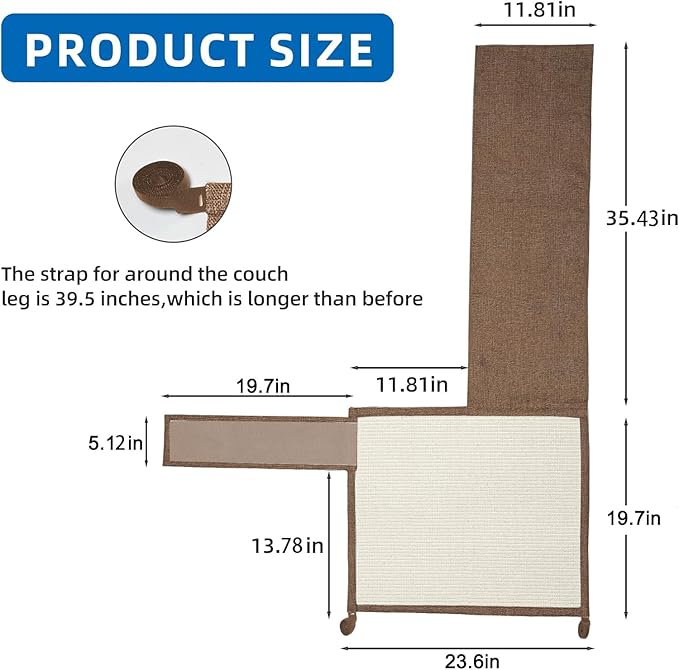 Oroonoko Cat Scratch Furniture Protector with Natural Sisal for Protecting Couch Sofa Chair Furniture 23.6''*19.7'' (Brown, Left Handed)