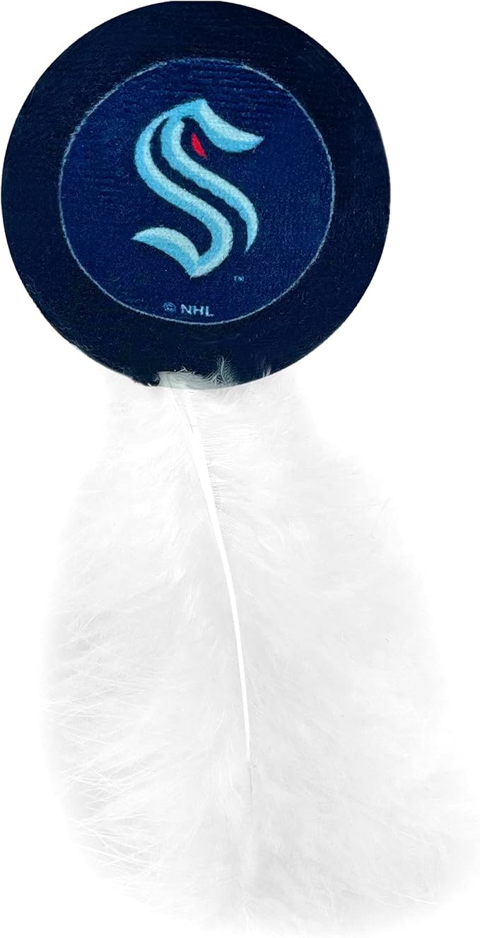 Best Plush CAT Toy NHL Seattle Kraken Complete Set of 3 Piece Cat Toys Filled with Fresh Catnip. Includes: 1 Jersey Cat Toy, 1 Hockey Puck Cat Toy with Feathers & 1#1 Fan Cat Toy. Beautiful Team Logo