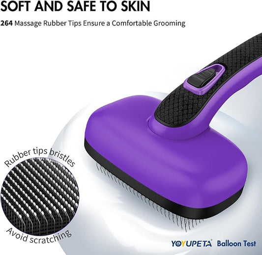 Dog Self Cleaning Slicker Brush for Shedding, Ideal for Short Long Haired Dogs, Including Cat. Removes Loose Fur, Undercoat, Mats, Tangled Hair. Suit for Large Medium Small Animal, Purple