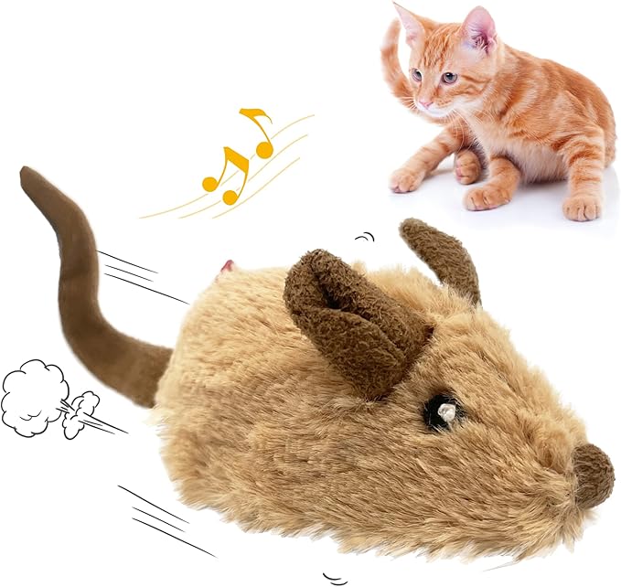 Gigwi Interactive Moving Mouse Cat Toy with Realistic Squeaky Sound, Automatic Mouse Toys for Indoor Cats, Electronic Mouse Toy for Self Play & Exercise(Brown Ear)