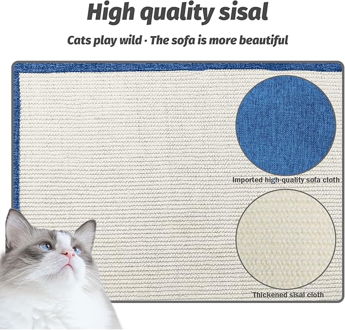 Cat Scratch Furniture Protector with Natural Sisal for Protecting Couch Sofa Chair Furniture 19.7’’H*23.6’’W (Dark Blue, Left Hand)