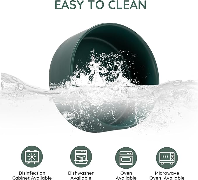 SPUNKYJUNKY 42OZ Ceramic Dog and Cat Bowl, Modern Cute Weighted Food Water Bowl for Replacement Green (2 Pack)