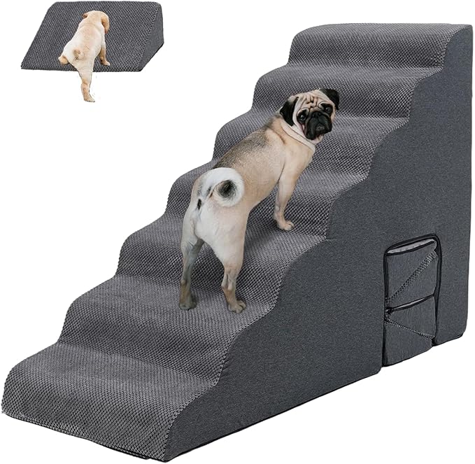 Dog Stairs for High Beds 30-36 inches Tall, 7-Step Pet Stairs/Steps for Small Large Dogs, 30D Foam Pet Steps/Ramp/Ladder for High Bedsides, with 4pcs Dog Ramp for Stairs, Dark Grey