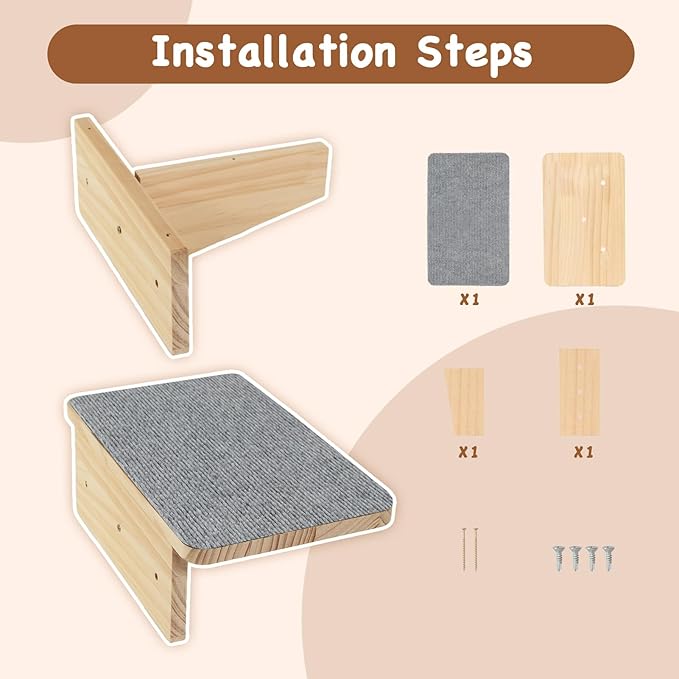 Cat Wall Shelves 3-in-1 – Wall-Mounted Cat Ladder, Steps & Scratching Post for Climbing, Jumping, and Napping