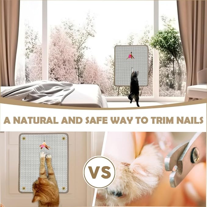 Cat Nail File Scratcher & Scratching Pad - Sisal Corner Scratcher with 80-Grit Aluminum Oxide, Wall/Floor Cat Scratcher for Natural Nail Trimming & Furniture Protection (16.53"x13.38")