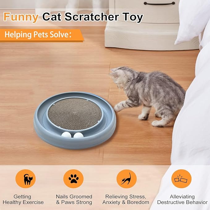 Interactive Cat Ball Track Toy for Indoor Cats, Cat Scratching Board & Exercise Set for Bored Indoor Adult and Kitten Mental & Physical Stimulation, with Spare Ball to Prevent Loss (Grey)