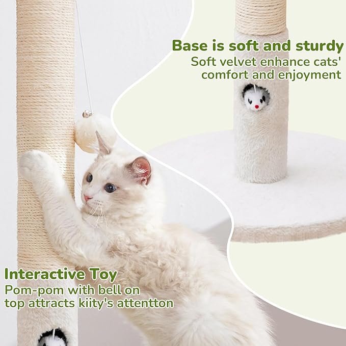 Cat Scratching Post for Kitten, 23in Tall Cute Small Cat Scratching Post with Premium Sisal Rope and Dangling Cat Toy Balls (White