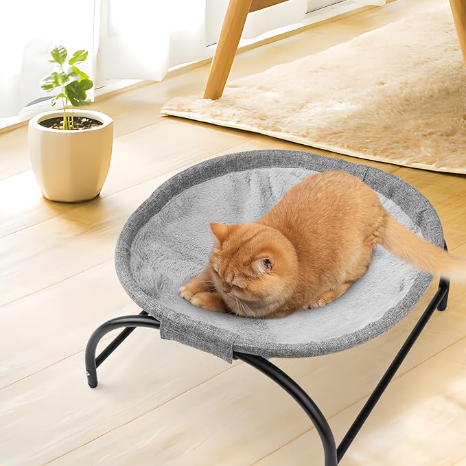 Raised Cat Hammock Bed, Pet Bed for for Indoor Cats, Standing Cat Cot with Washable Plush,17.1 x 17 x 9.5 inches