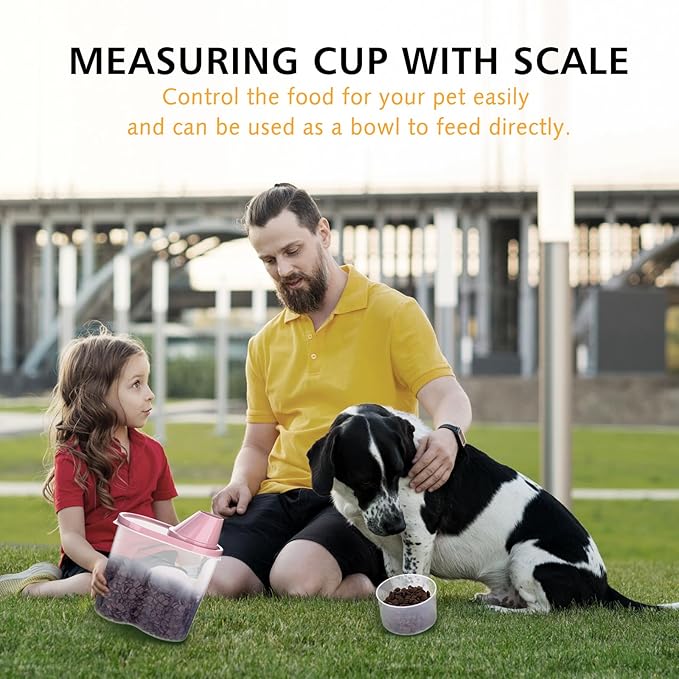 GreenJoy 2 Pack 2lb/2.5L Pet Food Storage Container with Measuring Cup, Can Covers and Bowl for Small Dog, Cat, Waterproof-BPA Free (Pink 1.8L)