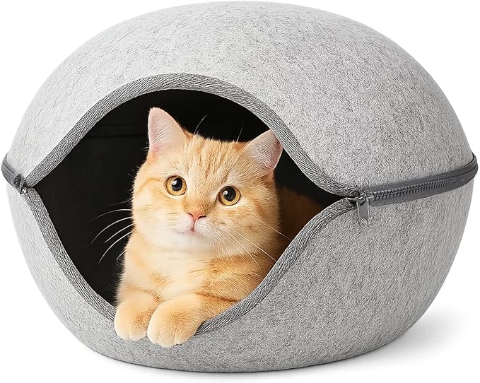 Calming Cat Bed Anti-Anxiety Soft Pet Bed for Cats & Small Dogs, Machine Washable Cat Bed Cave with Ultra Softness, Non-Slip Bottom Kitten Bed (24.0" L x 24.0" W x 12.0" Th)