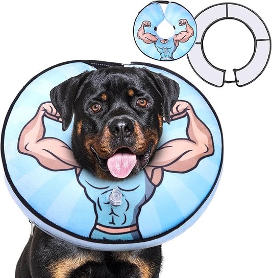 KOOLTAIL Inflatable Dog Cone Collar, Protective Dog Recovery E Collar for Medium Large Dogs After Surgery, Soft Adjustable Dog Neck Donut Cone with Enhanced Anti-Licking Does Not Impede Vision, M+