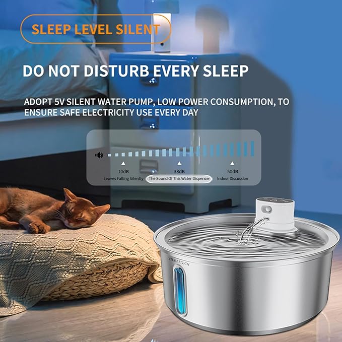 Wireless Cat Water Fountain Stainless Steel, Battery Operated, Cordless Pet Water Fountain for Cats & Dogs with Motion Sensor, Ultra Quiet Pump, 12 Filters (SS, 8L)