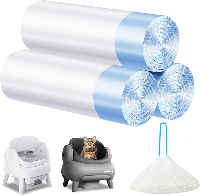 Cat Litter Bags 60 Count,26.37"x15.74" Drawstring Close Litter Box Liners for Automatic Litter Box,Thick Cat Poop Bags,Easy to Clean,Heavy Duty Robot Bag for Self-Cleaning Box