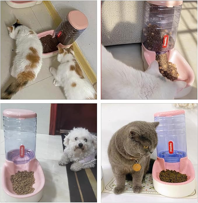 kathson Automatic Cat Feeder 1 Gallon Gravity Dog Food Dispenser Large Capacity Self Feeding Pet Food Bowl for Puppy Kitten Rabbit Pink