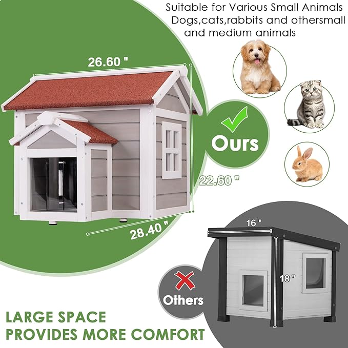 Cat House Outdoor Weatherproof Feral Shelter Indoor with Openable Asphalt Roof for Cats & Small Animals