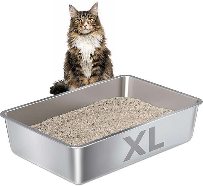 Stainless Steel Litter Box XLarge,XL Metal Cat Litter Box,Cat LitterBox Easy to Clean,Stainless Steel LitterBox for Large/Medium Cats,No Stick No Smell