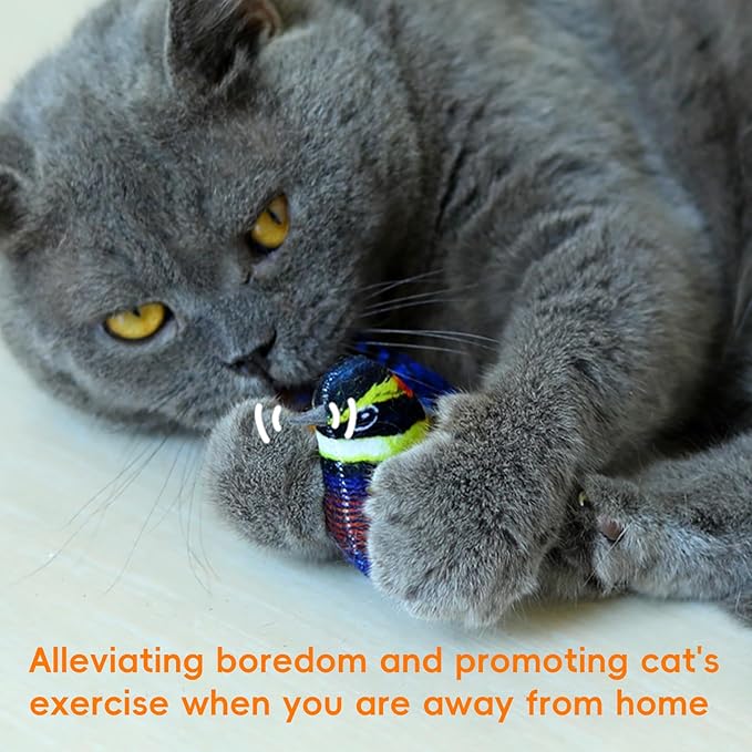 Natural Catnip Cat Toys Attract Cats to Play to Satisfy Cat's Natural Hunting Instintion Interactive Cat Toy with Lifelike Chirp Sound Box Kitten Toy Real Feather Birds Cats Toy (Red Bird)