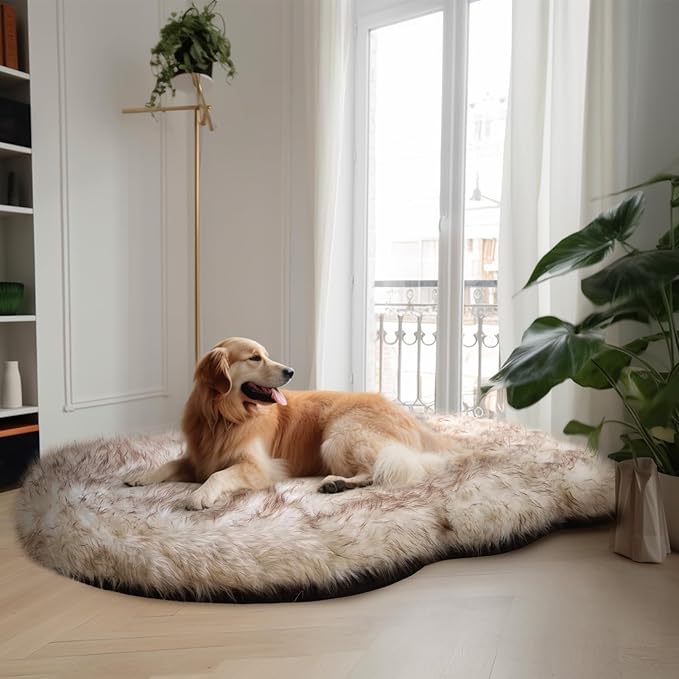Laifug Luxury Faux Fur Dog Bed, 5-inch Thick Grade Ultra Soft Orthopedic Memory Foam Dog Bed with Faux Fur Cover, Plush Pup Rug with Removable Cover, Waterproof Liner（White）
