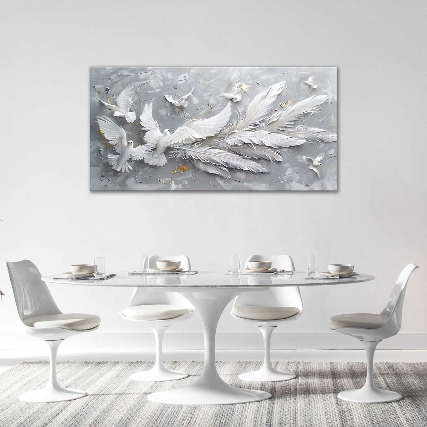 Quorin Feather Dove Bird Large Wall Art White and Gray Peaceful Birds Flying Pictures Holy Wings Wall Decor Canvas Print Painting Artwork for Bathroom Living Room Bedroom 30"x60"