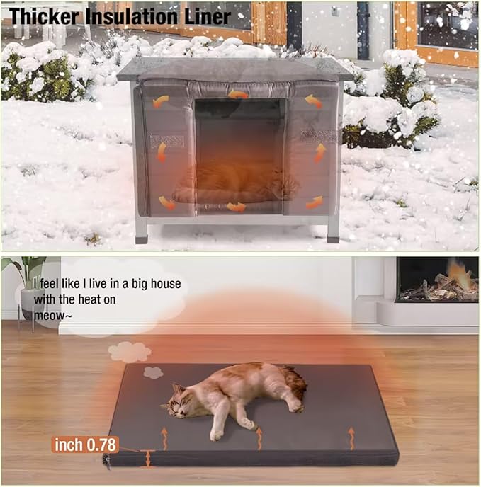 Outdoor Cat House with Insulated Liner Weatherproof Feral Cat Shelter for Winter