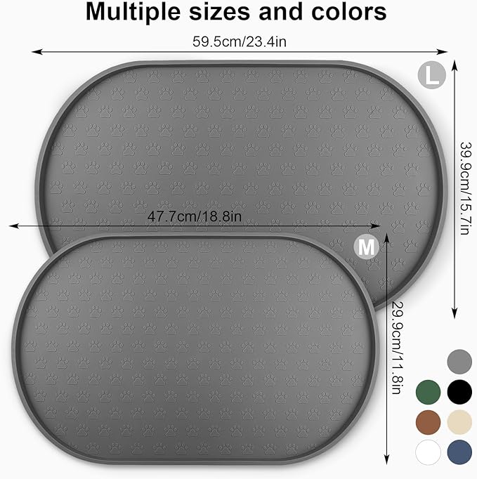 KPWACD Pet Feeding Mat for Dogs and Cats, Silicone Dog Placemat Non-Slip Waterproof Bowl Mats Prevent Food and Water Overflow, High-Lips Puppy Dish Tray Mat Suitable for Large Medium Small Pets, Grey
