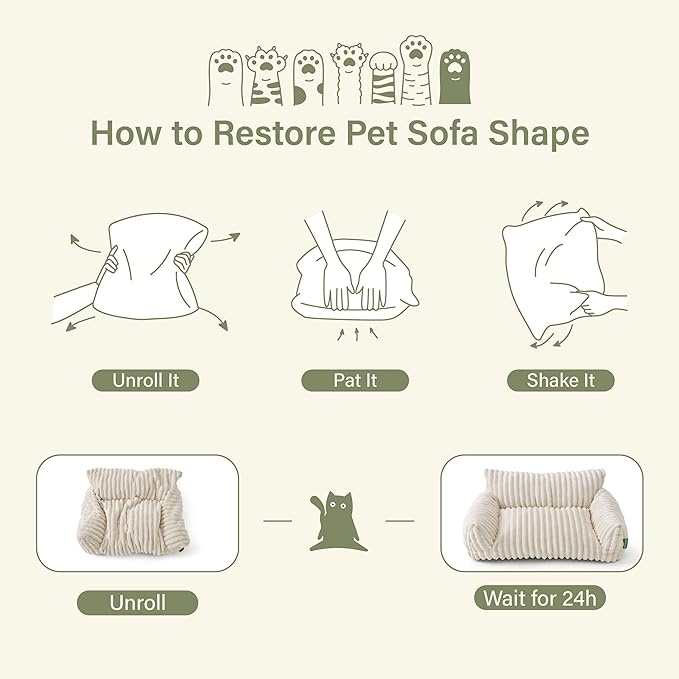 Cute Couch Bed for Pets, Supportive Cat Sofa for Indoor Cats, Small Dog Sofa Bed for Small Dogs, Brown, 24 inches