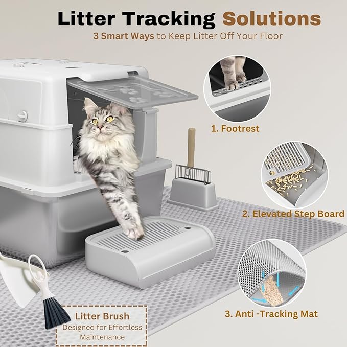 XXXXL Jumbo Stainless Steel Litter Box with Lid for Maine Coon, 28" L x 20" W x 19" H Extra Large Stainless Steel Cat Litter Box for Big Cat and Multi-Cats Families,Non-Sticky, Anti-Leakage