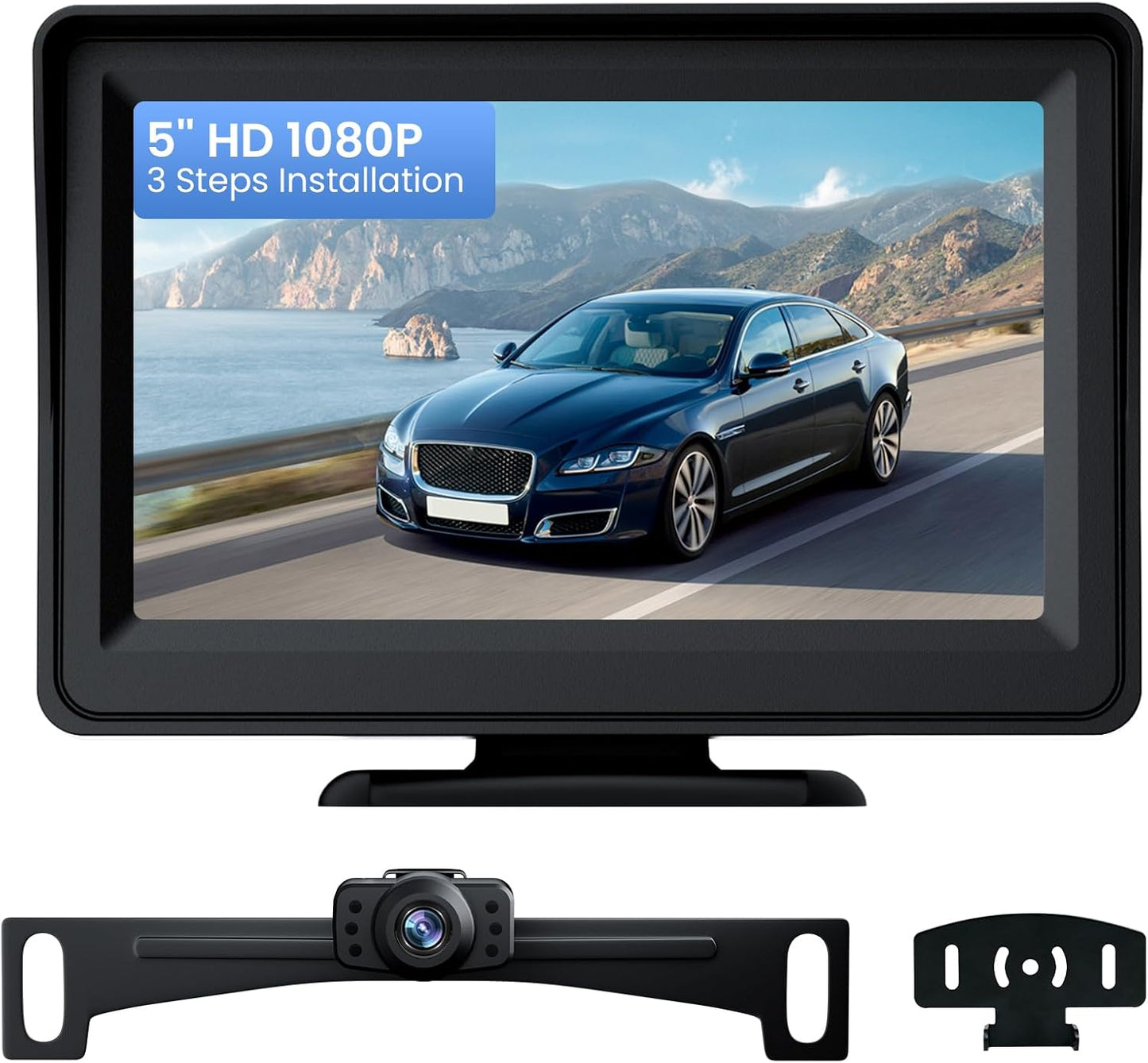 5'' HD 1080P Backup Camera, Backup Camera for Car, Reverse Rear Camera with Night Version 130° Wide Angle, Waterproof, Strong Signal for Car, Van, Truck, Trailer