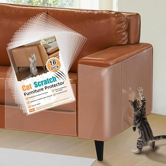 Cat Scratch Furniture Protector - Specially Designed for Leather Furniture, Easy to Remove Anti-Scratch Couch Protector from Cat, No Pins, 16 Pack