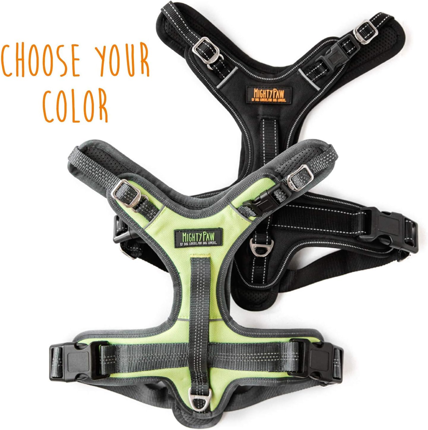 Mighty Paw Sport Harness 2.0 - Padded Canine Accessory - Adjustable Neck and Chest Straps - Enhanced Visibility with Reflective Stitching - Dog Padded Harness with Handle - Large - Black