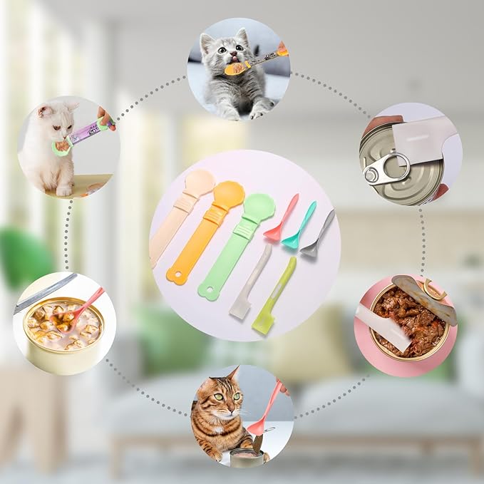 Cat Treat Dispenser Cat Treat Spoon Squeeze 8PCS Lickable Cat Holder with Cat Strip Feeder Spoon and Temptations Licky Treats Happy Cat Tube and Squeeze Up Cat Food Spoons for Wet Food (Sun Flower)
